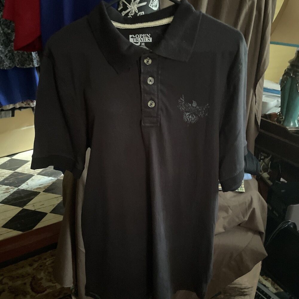 New With Tags Open Trails Mens Size Medium Polo Shirt Black 36" Chest 30" L